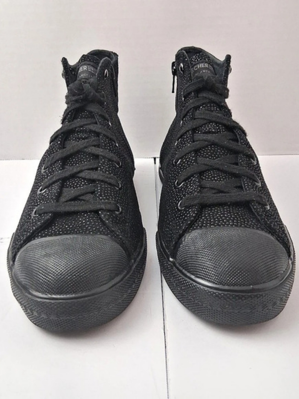 Skechers Street Womens High Top Sneakers 8.5 Black Leather Pebbled Zipper 774 - Picture 3 of 11